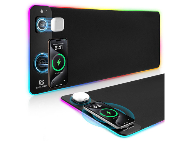 Gimars Upgrade 3 in 1 RGB Mouse Pad with 15W Magnetic Fast Wireless Charging, 31.5x11.8x0.16in Gaming Mousepad, 15 Color Modes, Waterproof Non-Slip...