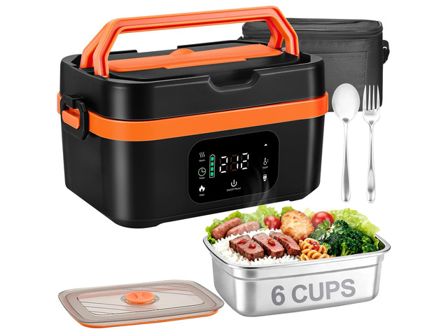 Cordless Heated Lunch Box for Adults, 30000mAh Battery, 100W, 6-Cup 316 stainles