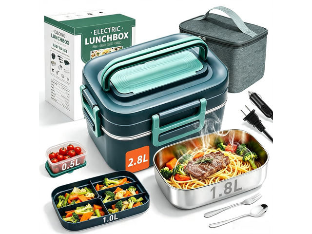 GUARDKING Electric Heated Lunch Box for Adults 2.8L+0.5L, 2-Layer 100W Fast Heat