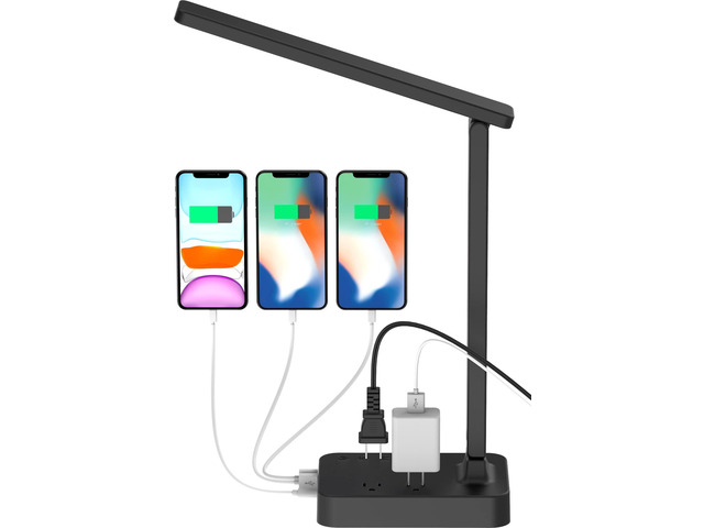 Drevet LED Desk lamp with USB C Charging Port, Table Light with 3 USB Charger an