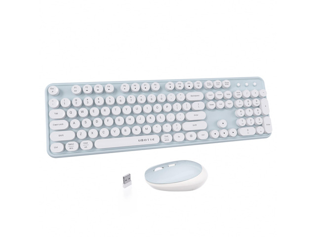 UBOTIE Colorful Wireless Keyboard and Mouse Combo (Green-White) Retro Typewriter Floating Full-Sized Keys Computer Keyboard with Optical Mouse,...