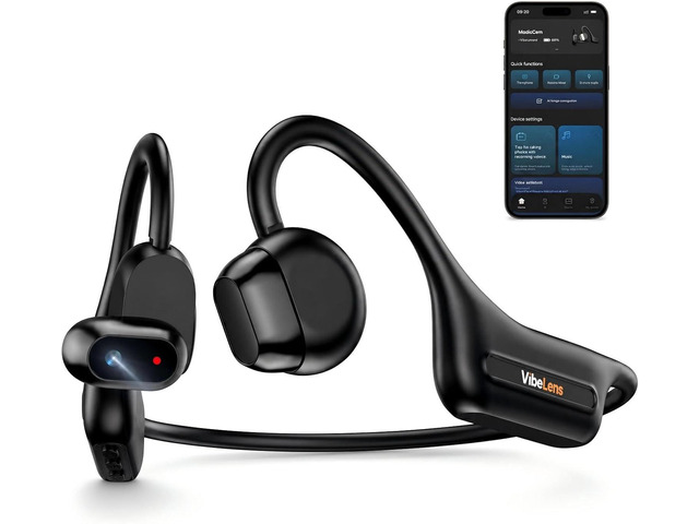 MusicCam Bone Conduction Headphones with Camera, Patented Design 1080P hands-fre