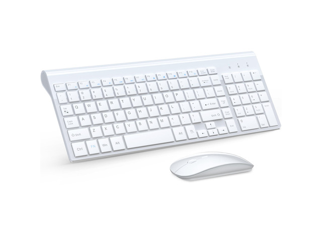 Wireless Keyboard and Mouse Ultra Slim Combo, TopMate - White 2.4G Silent Compact 2400DPI Mouse and Scissor Switch Keyboard Set with Cover,...