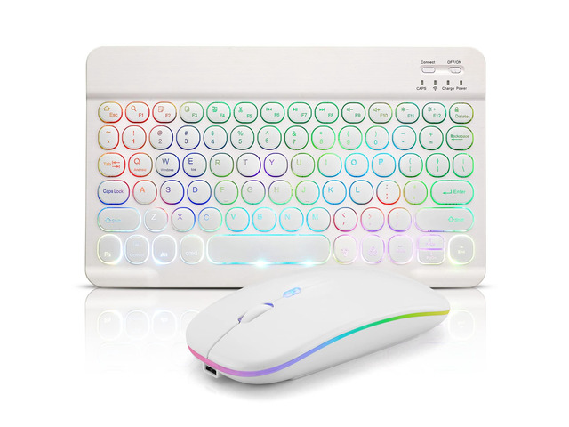 Ultra-Slim Lightweight Bluetooth Keyboard and Mouse Portable Mini Wireless Keyboard Rechargeable 7-Color Backlit for Apple iPad iPhone,Tablet...