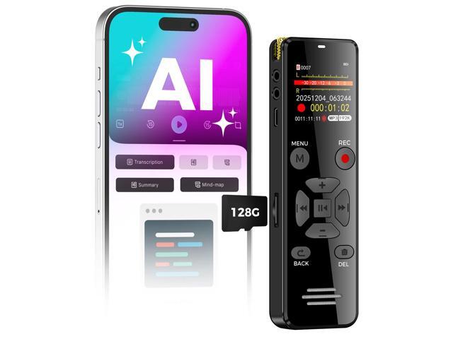 AI Digital Voice Recorder 128GB, Transcribe Summarize AI Note Taker