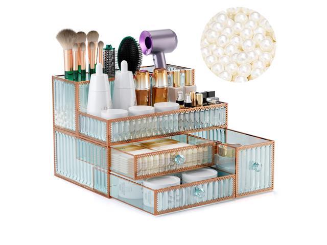 Youdepot Makeup Organizer Countertop - Tempered Glass Vanity Organizer for Cosmetics, Skincare, Hair Tools, Brushes, Perfume - Multipurpose...