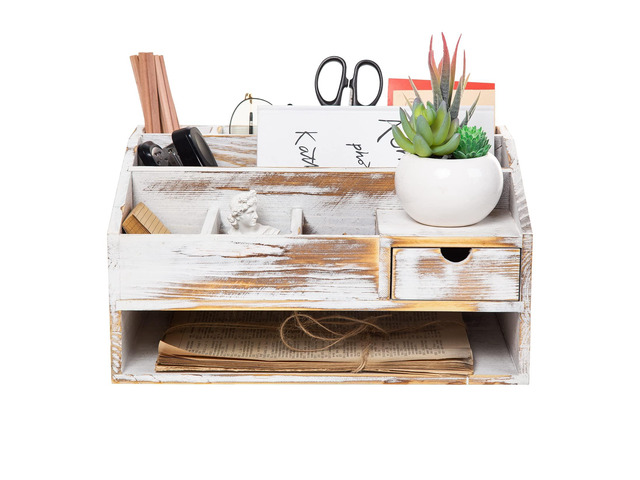 Wood Desk Drawer Organizers with File Organizer Pen holder Office Decor combo Organization Home Can Arrange calculators scissors pens note papers,...