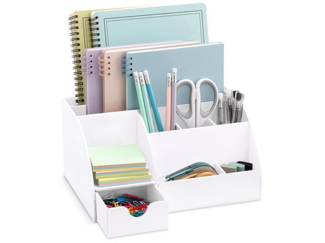 White Desktop Organizer - 9 Compartment Office Desk Accessories Organizer - Pen Holder
