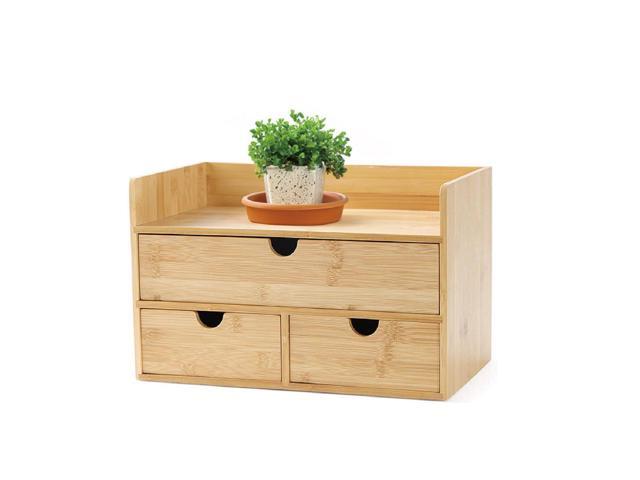 3 Drawer Bamboo Desk Organizer with Shelf Makeup Storage & Tabletop Organizer for Home Office, Workspace, or Bathroom No Assembly Required