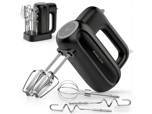 BAIGELONG Hand Electric Mixer, 5-Speed KitchenMixer with 5 * 304 Stainless Steel Attachments + Storage Base, 200W Portable Food Handheld Mixer for...