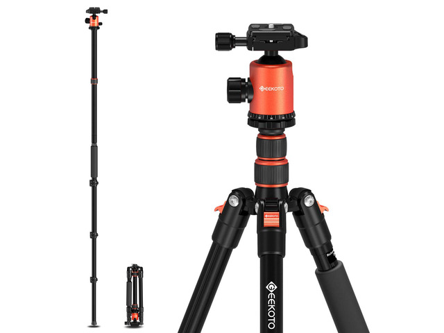 GEEKOTO 77 Tripod, Camera Tripod for DSLR, Compact Aluminum Tripod with 360 Degree Ball Head and 8kgs Load for Travel and Work