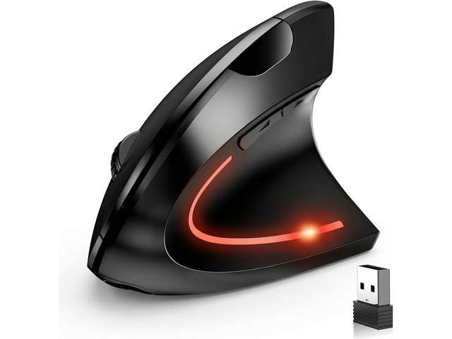 Ergonomic Vertical Wireless Mouse Stylish Rechargeable 2.4G Optical Mice Cordless Mouse with USB Receiver, 800/1200 /1600 DPI, 5 Buttons for...