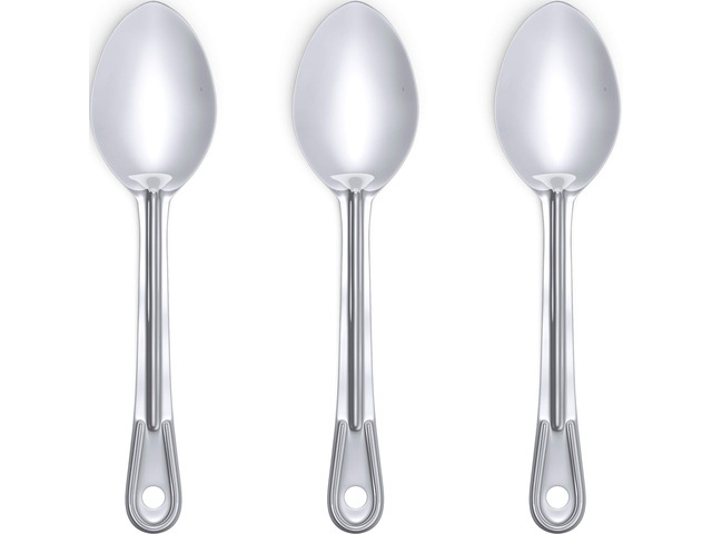 Super Strong, Ergonomic 11 in Serving Spoon 3 Pk. Big, Stainless Steel Spoons for Cooking, Baking, Stirring and Basting. Best Kitchen Flatware for...