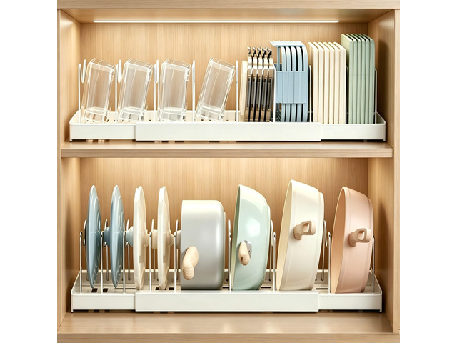 Expandable Kitchen Pot & Pan Lid Storage Rack 2 Pack, Adjustable Divider Cabinet