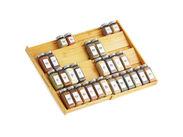 SpaceAid Bamboo Spice Drawer Organizer, (Need 3' Deep Drawer) Expandable 4 Tier