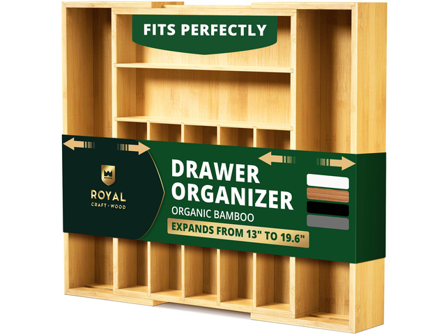 ROYAL CRAFT WOOD Luxury Bamboo Kitchen Drawer Organizer - Silverware Organizer,