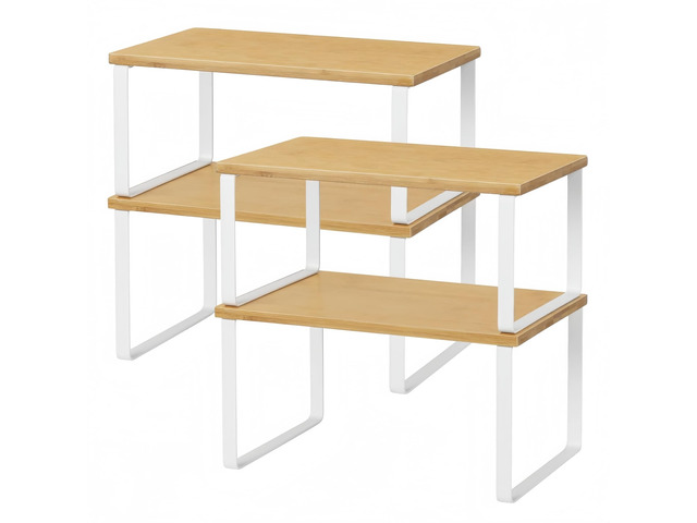 NEX Bamboo Kitchen Cabinet and Counter Shelf Organizer, Stackable & Expandable,