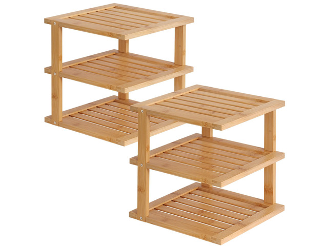 2 Pack Bamboo Corner Shelf,3 Tier Kitchen Cabinet Organizer for Plates and Dishe