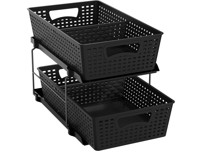 Simple Houseware 2 Tier Pull-Out Sliding Drawer Under Sink Storage, Black