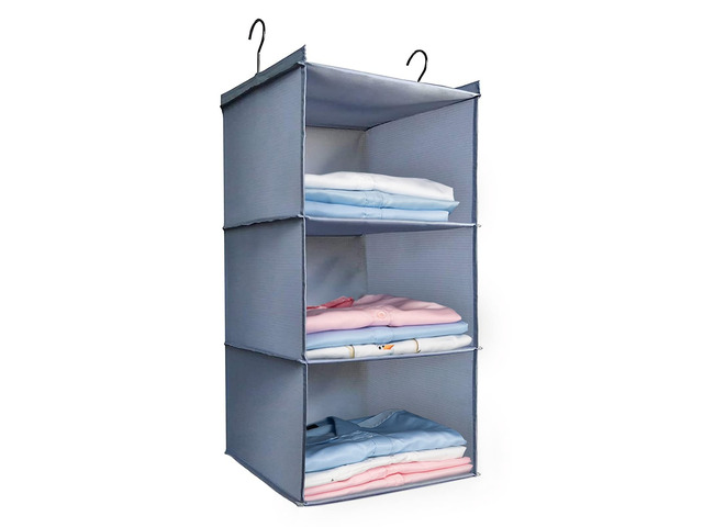 Hanging Closet Organizer 3-Shelf, Oxford Fabric Wardrobe Storage, Gray
