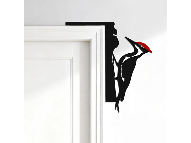 Red Head Woodpecker Door Topper, Metal Corner Decor for Home