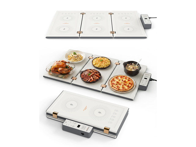 Electric Food Warming Tray, 3-Fold Design Food Warmer for Parties & Buffet