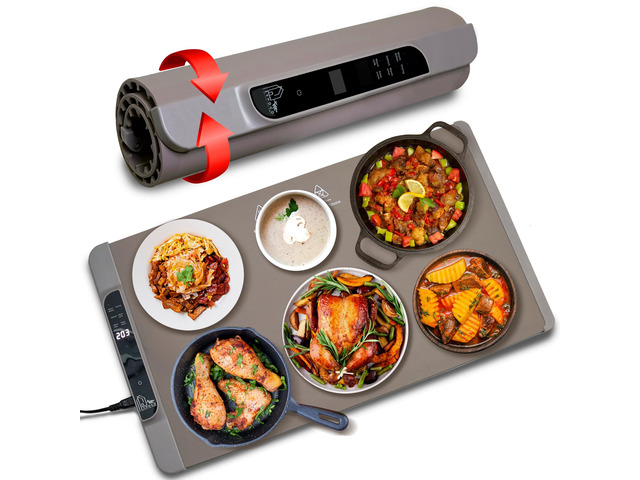 Food Warming Mat 26x15 Inch, Silicone Electric Warming Tray with 11 Temperature Levels, 6 Preset Modes, Child Lock, 10-Hour Timer, Dual Temperature...