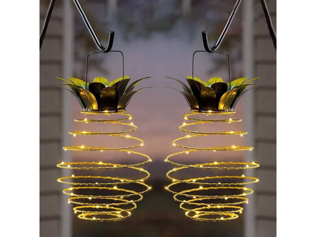 JHPGEOE 2 Pack Outdoor Solar Hanging Lantern Lights - 60LED Waterproof Solar Pineapple Light Outdoor for Garden,Yard Porch Lawn Backyard Landscape...