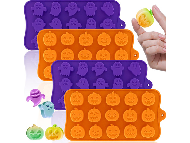 Pumpkin & Ghost Candy Silicone Molds for Halloween Small Chocolate, Wax Melts, Cake Decoration 15 Cavity Food Grade Bpa Free for Kids, Oven Safe...