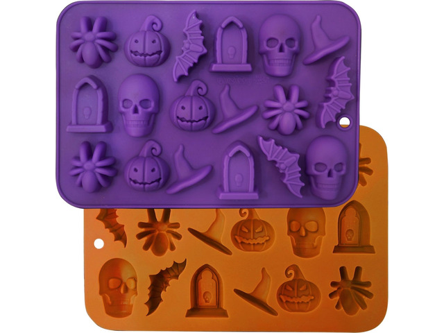Halloween Molds Silicone for Chocolate 2 Pack, 3D Halloween Chocolate Candy Gummy Mold Skull Pumpkin Bat Ghost Witch Hat Spider tombstone Shapes Mold