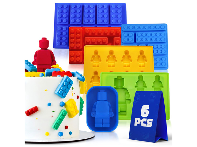 6 Pcs Robot and Bricks Silicone Molds for Chocolate and Candy
