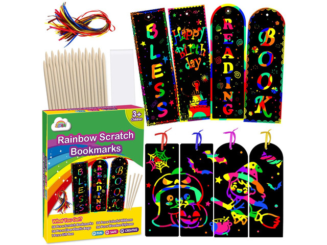 ZMLM Rainbow Scratch Paper Art Bookmarks for Kids Party Favors 36 Pack