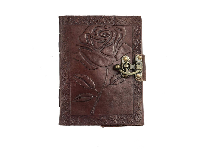 Handmade Leather Bound Journal Vintage Writing Notebook For Women and Men with Lock & Engraved Rose Gift Art Travel Diary Book of Shadows Notebooks...