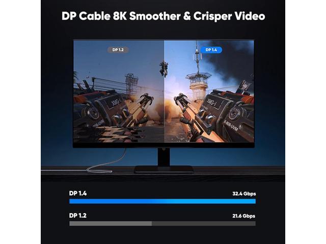 Capshi 8K 4K DisplayPort Cable 1.4, 10FT DP Cable [VESA Certified, 8K@60Hz, 4K@144Hz, 2K@240Hz/165Hz/144Hz], Bradied 32.4Gbps High Speed Display...