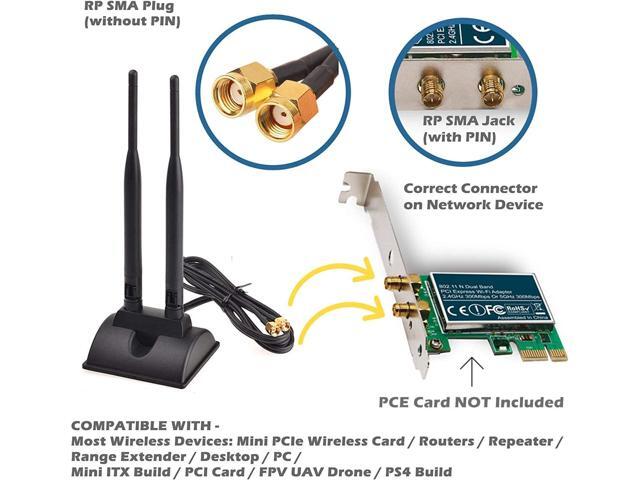 WiFi Antenna Dual Band 2.4GHz - 5.8GHz with RP-SMA Connector Magnetic Base for Wireless Network Router - USB Adapter - PCI PCIe Cards - Signal...