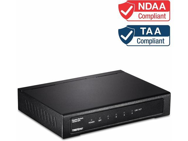 TRENDnet 4-Port Gigabit Switch with SFP Slot, TEG-S51SFP, 10 Gbps Switching Capacity, Fanless, 802.1p QoS, Rear Facing Ports, Metal Housing,...