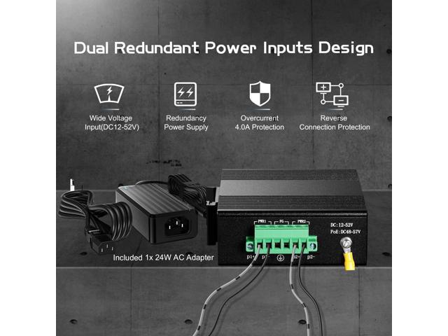 Binardat 5 Port Gigabit Din Rail Industrial Ethernet Switch, 4 Ports and 1 Uplink 10/100/1000Mbps, Fanless Wall Mount, with One Power Supply