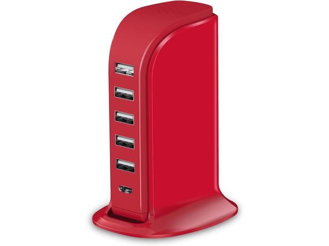 USB Phone Charger 6 Ports 40W Upoy, Type C Wall Charger Smart 6A, Charging Tower with 5ft Power Cord, USB Power Adapter Fast Charging, Smart Home...