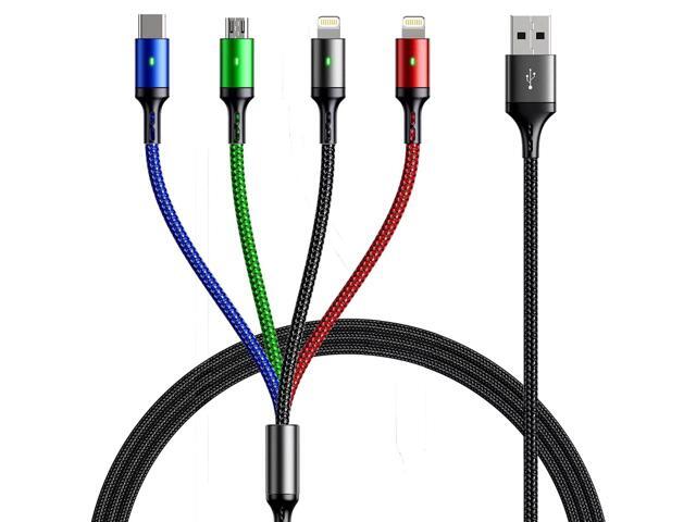 Multi Charging Cable 4A [5Ft 2Pack] Multi Charging Cord Braided 4 in 1 Fast Charger Multi Charger Cable Multi USB Adapter with IP/Type C/Micro Port...