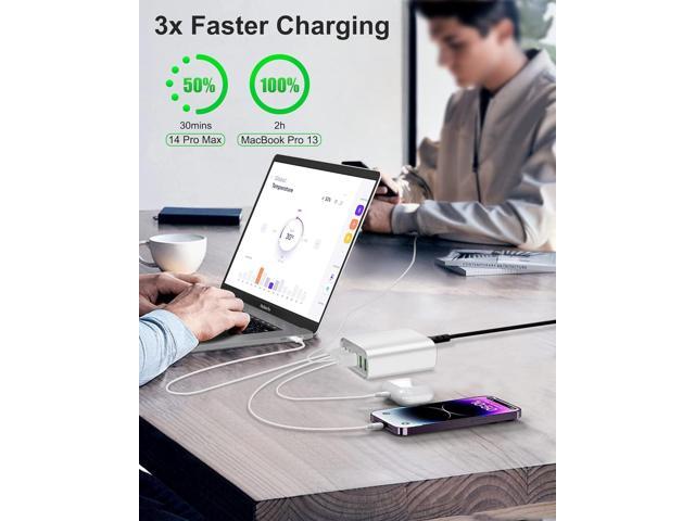 USB C Charger, 160W 6-Port Fast USB C Charging Station, Portable USB C Wall Charger, USB C Power Adapter for MacBook Pro/Air Series, iPhone...