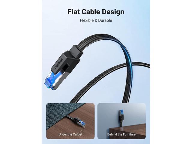 UGREEN Cat 8 Ethernet Cable 6FT, Flat High Speed 40Gbps 2000Mhz Internet Cable 26AWG Braided Network Cord RJ45 Shielded Indoor LAN Cables...