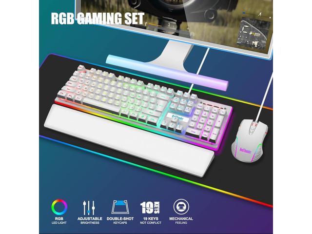 RedThunder K10 Wired Gaming Keyboard and Mouse and Wrist Rest Combo, RGB Backlit, Mechanical Feel Anti-ghosting Keyboard + 7D 7200 DPI Mice+Soft...