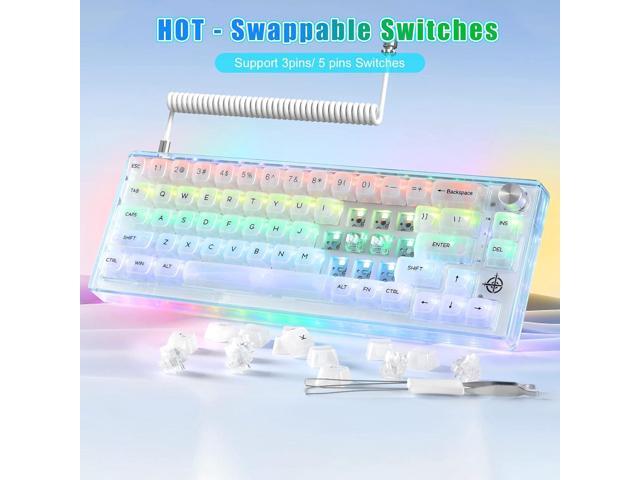 MAGIC-REFINER MK31 60% Wired Hot Swappable Mechanical Keyboard with Transparent Keycaps, Compact 66 Keys Chroma RGB Backlit Ergonomic Custom Gaming...