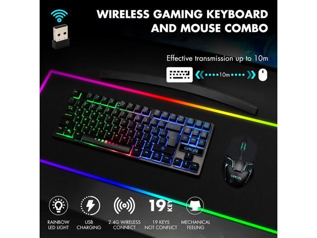 Gaming Wireless TKL Keyboard Mouse Combo Rechargeable LED Backlit Tenkeyless Compact 87 Keys 6 Button for Computer Laptop PS4 PS5 Switch Compatible...