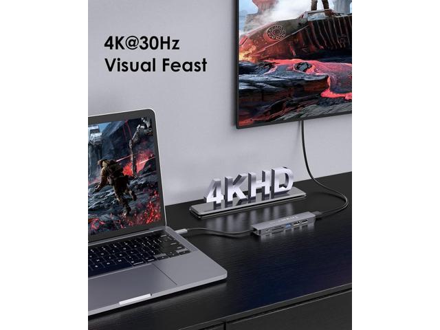 LENTION USB C Hub with 100W Charging, 4K HDMI, Dual Card Reader, USB 3.0 & 2.0 Compatible 2023-2016 MacBook Pro, New Mac Air/Surface, Chromebook,...