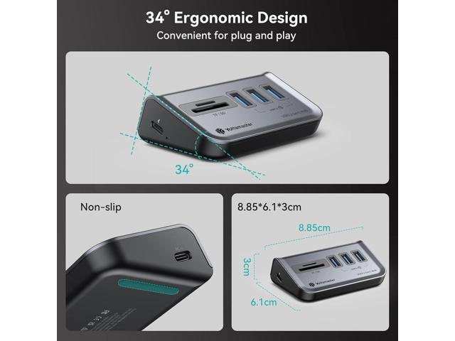 Yottamaster USB Hub with SD Card Reader, Triangle Desktop USB3.0 Hub with 3 USB A 3.0 Ports, TF & SD Card Reader with 1.64ft Cable for PC, Laptop...