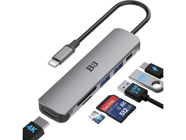 USB C to 4K HDMI Adapter for MacBook Pro Air, 6 in 1 USB-C Digital AV Multiport Dongle Adaptor with USB3.0 & 2.0/SD/TF Card Reader Slot Port for Mac...