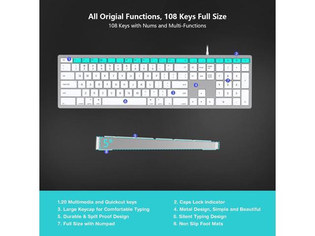 Wired Keyboard for Mac, Compatible Apple Keyboard, Full Size, 20 Multimedia Shortcut Keys, USB A/USB C, for Apple Mac Pro/Mini,MacBook Pro/Air,iMac
