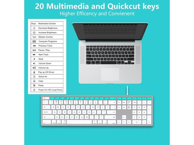 Wired Keyboard for Mac, Compatible Apple Keyboard, Full Size, 20 Multimedia Shortcut Keys, USB A/USB C, for Apple Mac Pro/Mini,MacBook Pro/Air,iMac