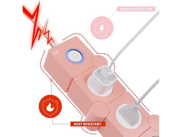 iJoy Flexible Power Strip - 3 AC Outlets and 2 USB Charging Ports with Pink Extension Cord, Power Strips with Surge Protection, Decorative Surge...